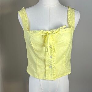 Yellow Ruffle Strap Button-Down Top